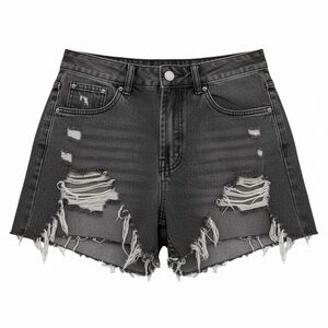 PrettyLittleThing Charcoal Distressed Jean Shorts